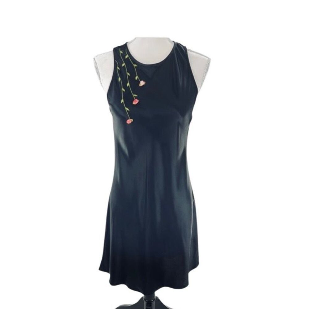 All that jazz  silk sleeveless black dress with litttle rose detail
